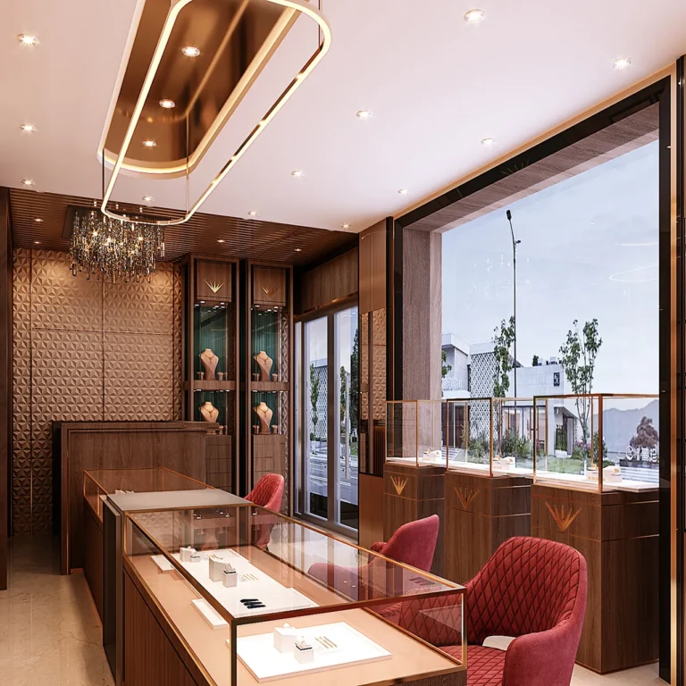 Chic style in the interior design of a Dubai jewellery shop.