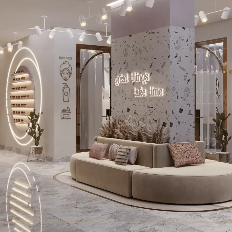 Urban elegance in Salon Waiting Area Interior Design, Dubai, with a contemporary flair.