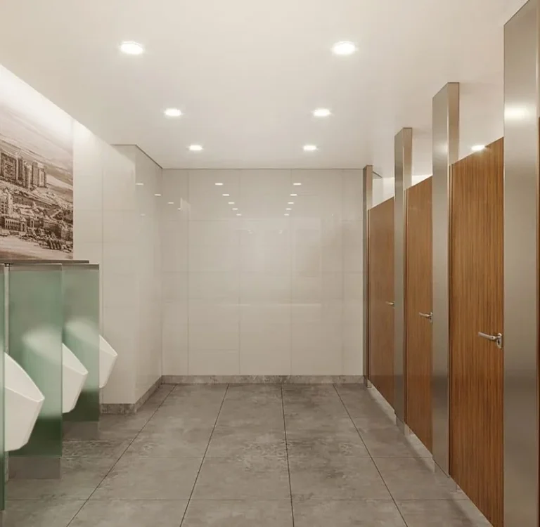 Contemporary Office Staff Bathroom Interior Design with chic decor.