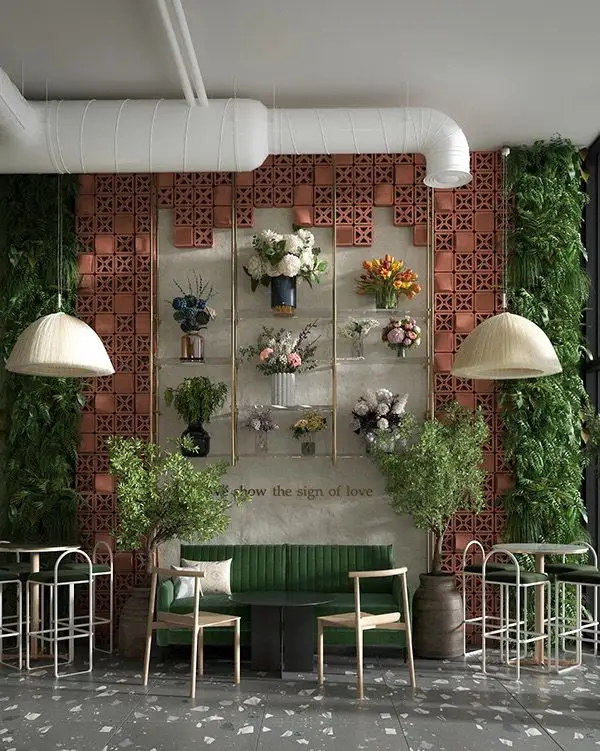 Innovative Flower Shop Interior Design illuminating the vibrant hues of fresh flowers.