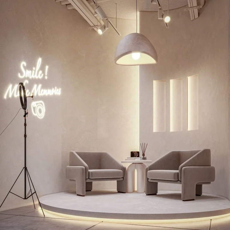 Airy brightness in Salon Waiting Area Interior Design in Dubai, offering a spacious feel.