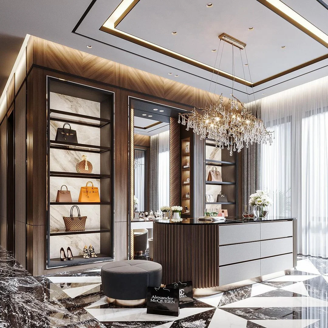 Artistic grace showcased in Penthouse Dressing Room Interior Design, Dubai.