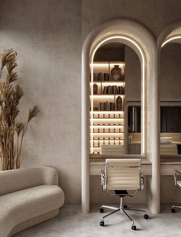 Botanical bliss with natural elements in Dubai Salon Hair Station Area Interior Design.