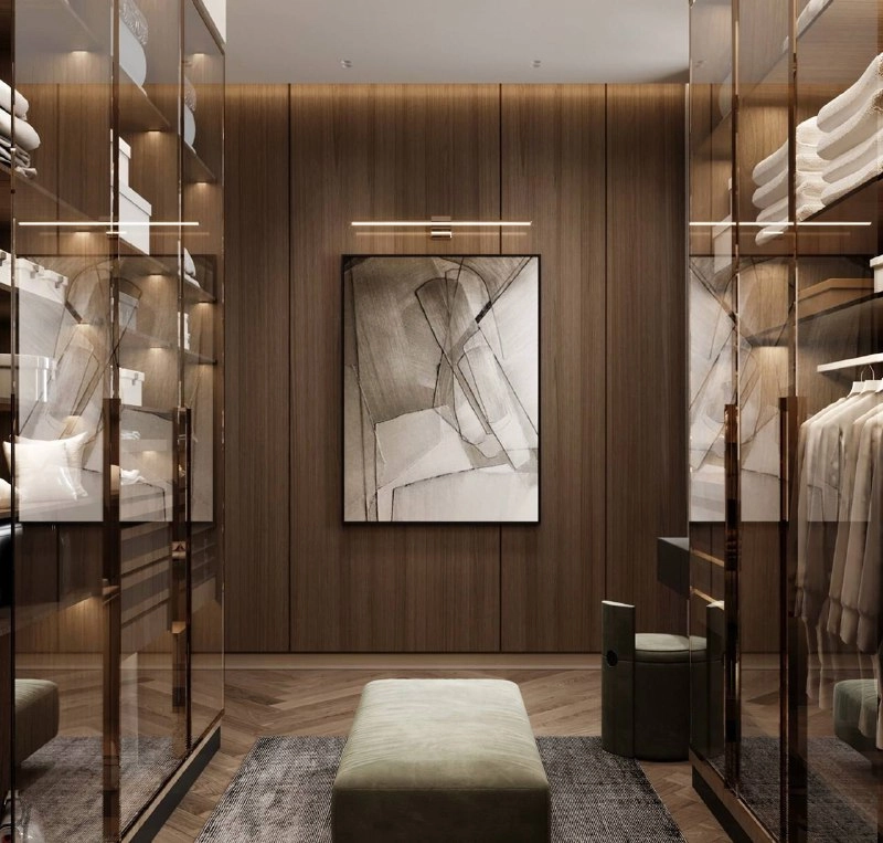 Chic luxury defining an Apartment Dressing Room Interior Design in Dubai.