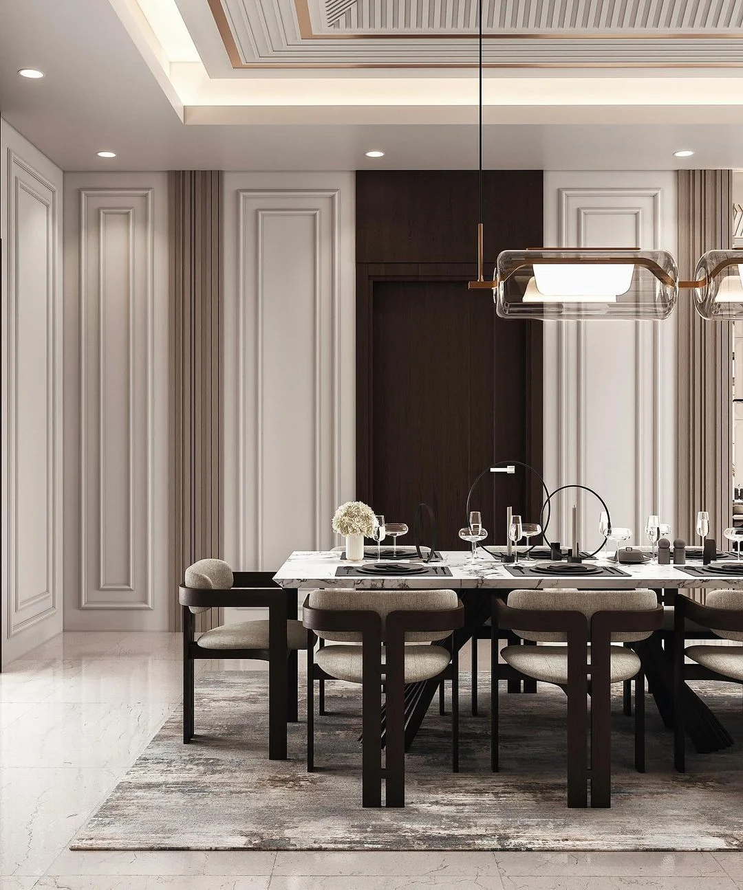 Contemporary grandeur in Penthouse Dining Room Interior Design, Dubai.