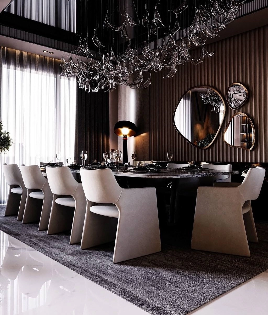 Elegant comfort within a Dubai apartment dining room interior design.