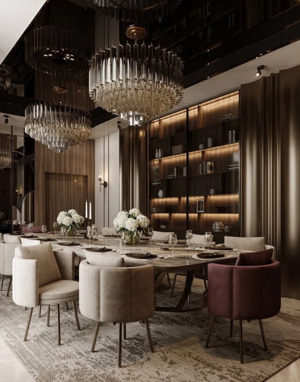 Elegantly designed Villa Dining Room Interior in a Dubai villa.