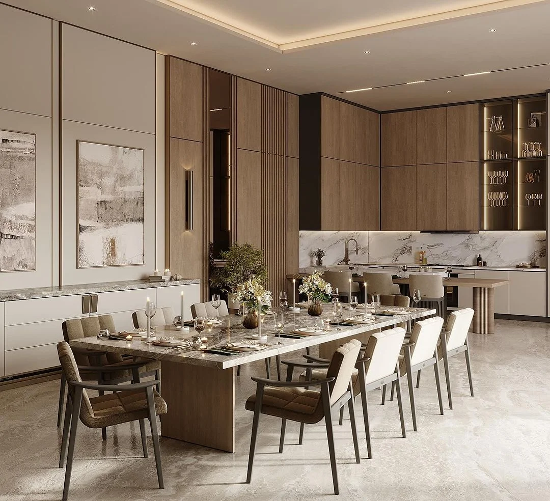 Fusion flair in Penthouse Dining Room Interior Design, Dubai.