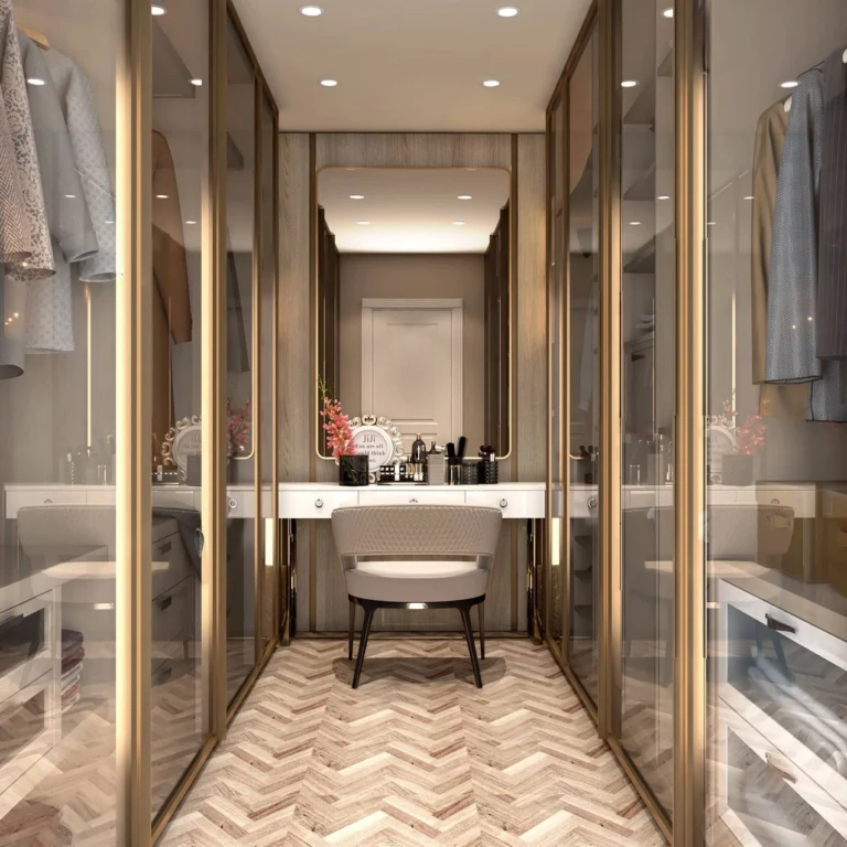 Futuristic elegance in Apartment Dressing Room Interior Design, Dubai.