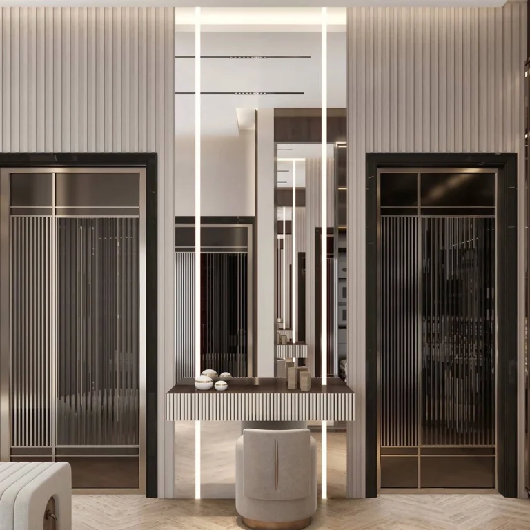 High-tech functionality in an Apartment Dressing Room Interior Design in Dubai.