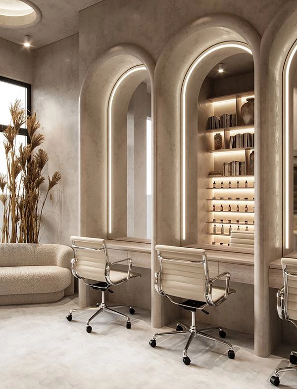 Industrial edge with a modern twist in Salon Hair Station Area Interior Design, Dubai.