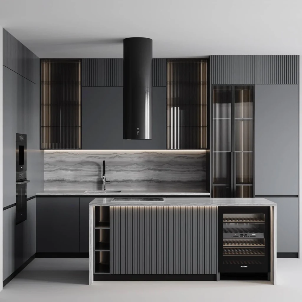 Luxurious sophistication in Dubai's Apartment Kitchen Interior Design.