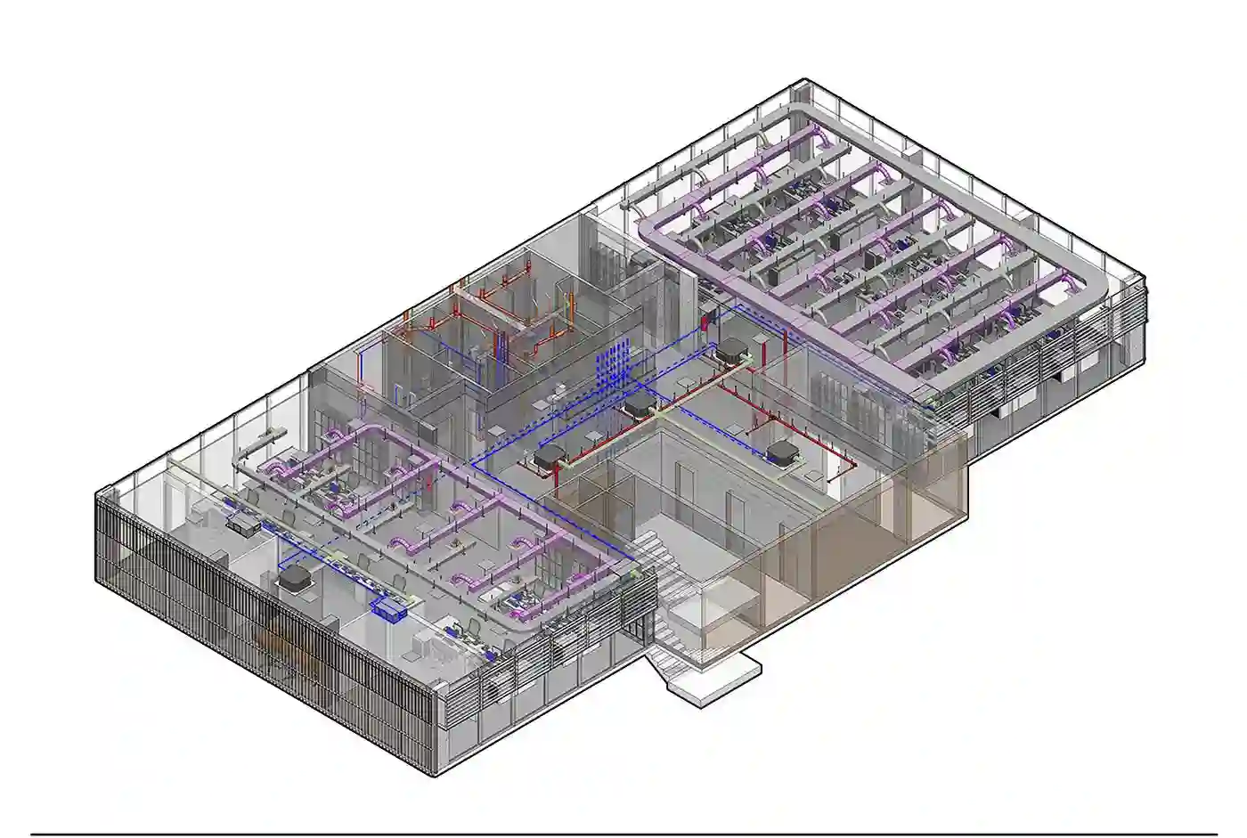 Harmonious integration of MEP Engineering in a Dubai commercial complex by Rawabi Interior Design.