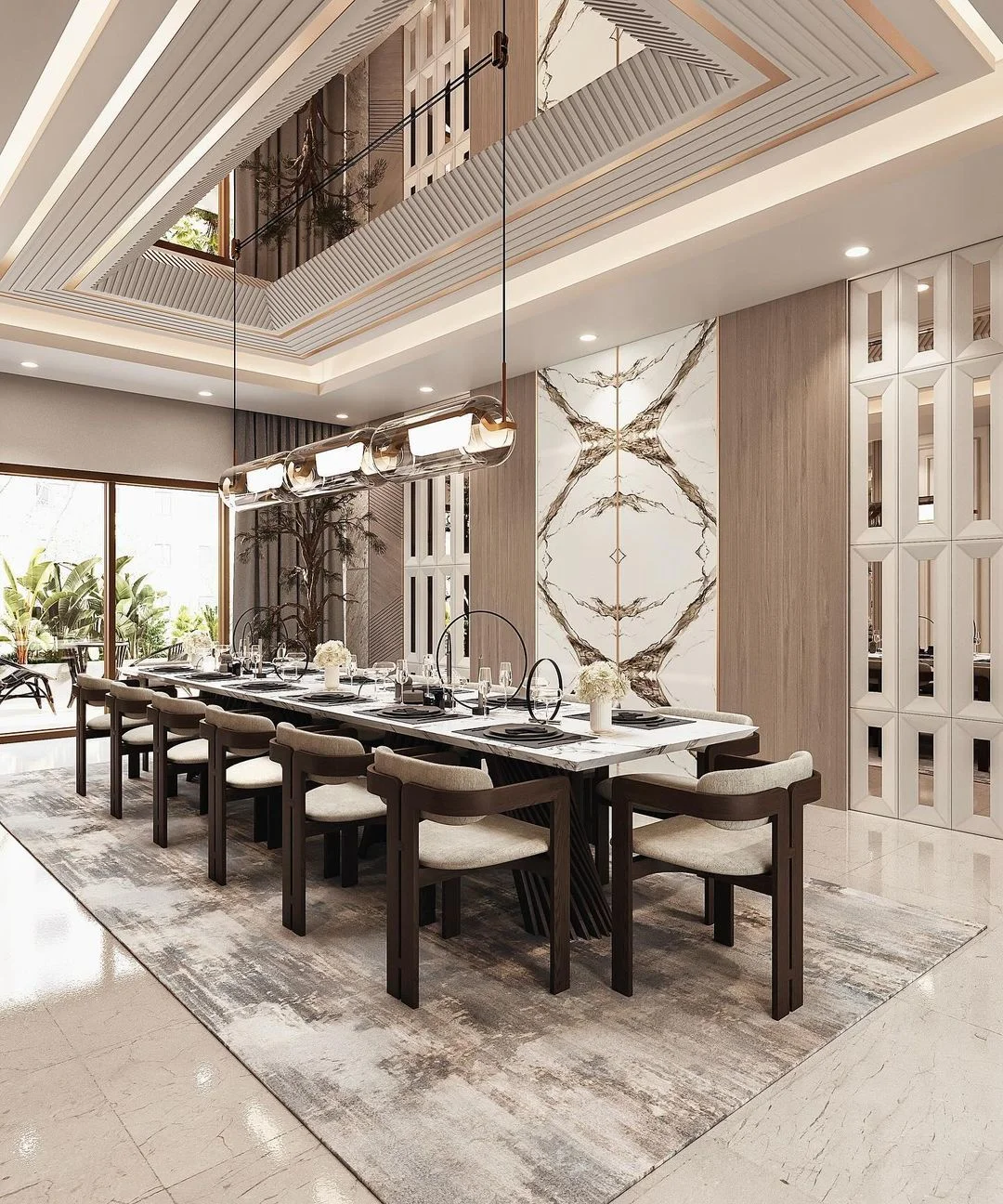 Minimalist refinement showcased in Dubai Penthouse Dining Room Interior Design.