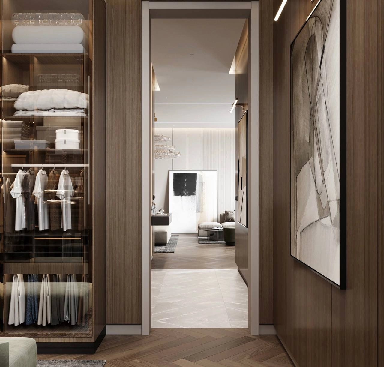 Modern sophistication in Dubai's Apartment Dressing Room Interior Design.