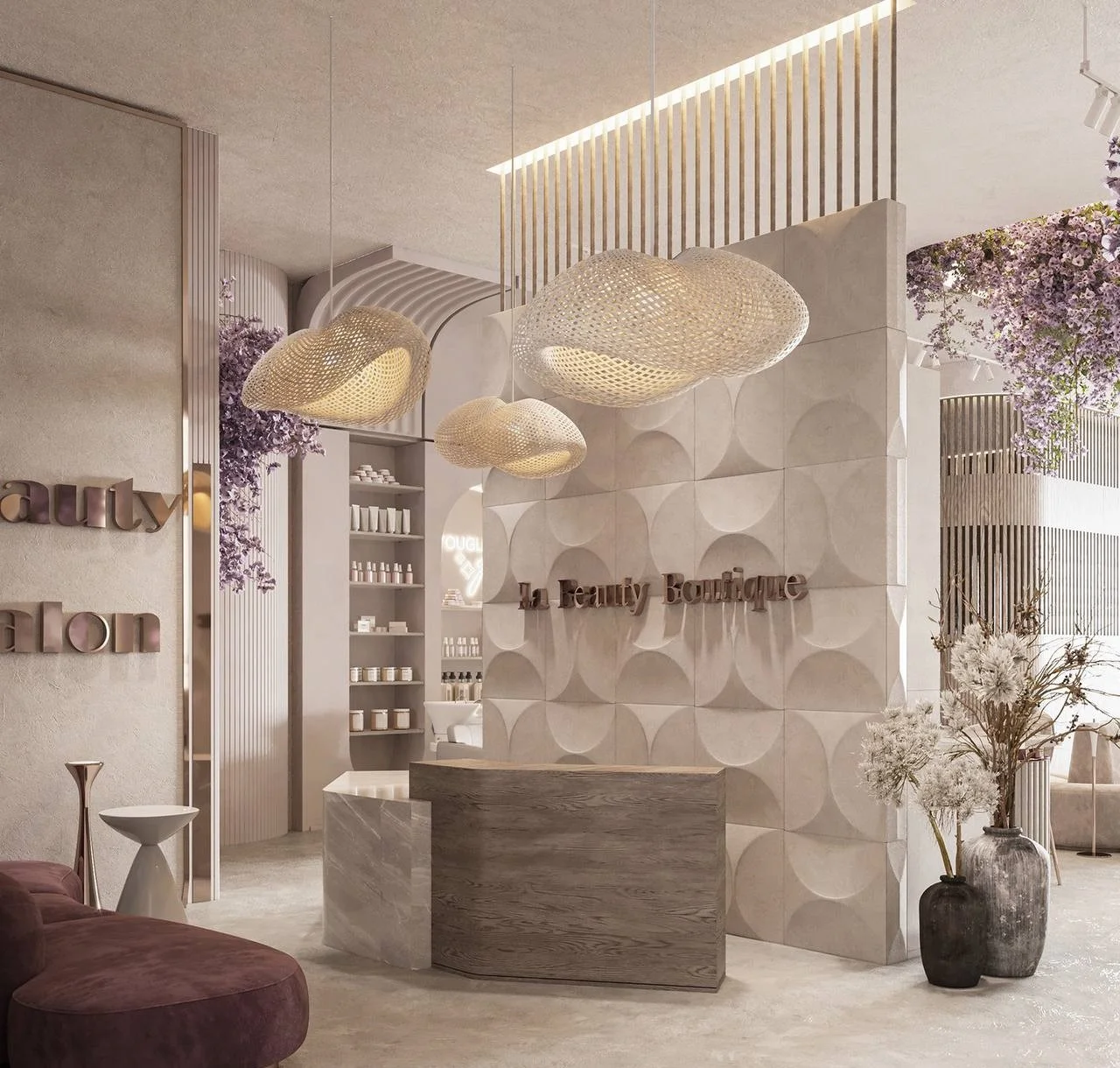 Modern sophistication in Dubai's Salon Waiting Area Interior Design with sleek furnishings.