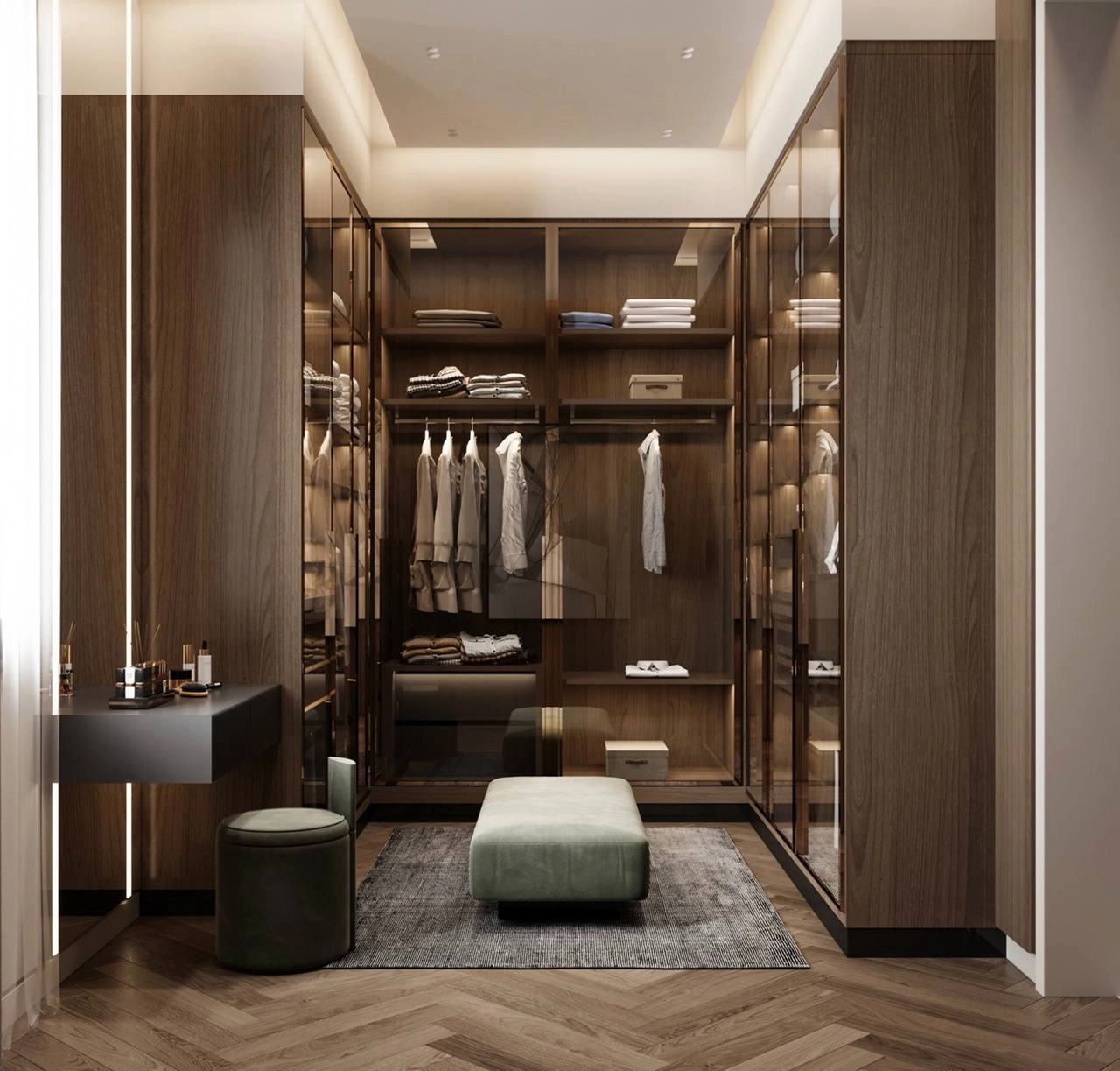 Rustic glamour featured in Apartment Dressing Room Interior Design, Dubai.