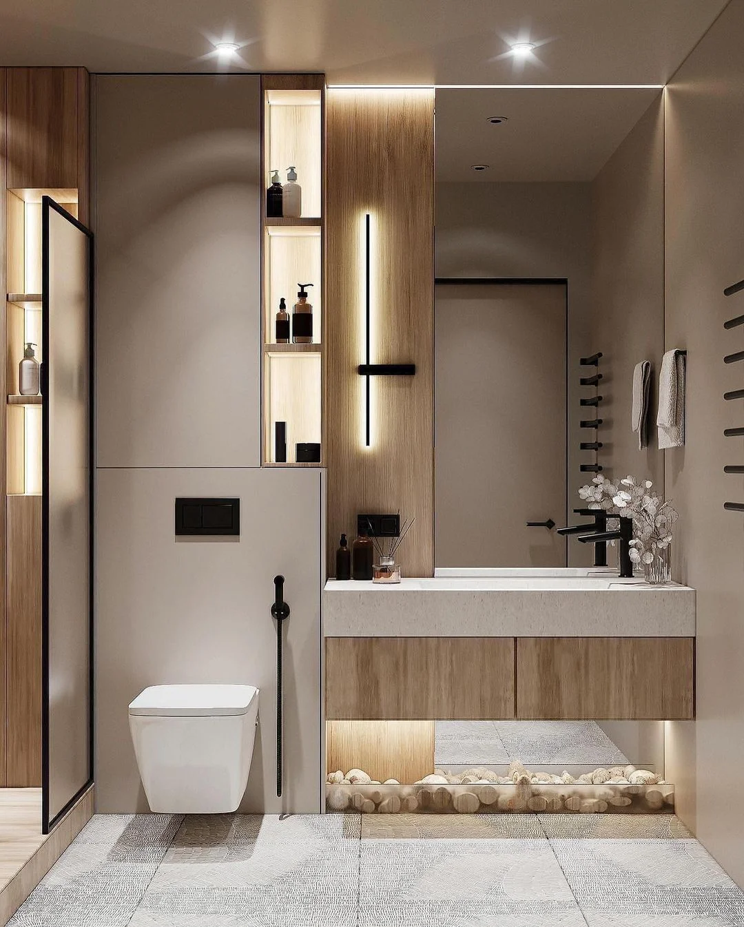 Serene decadence in a Penthouse Bathroom Interior Design, Dubai.