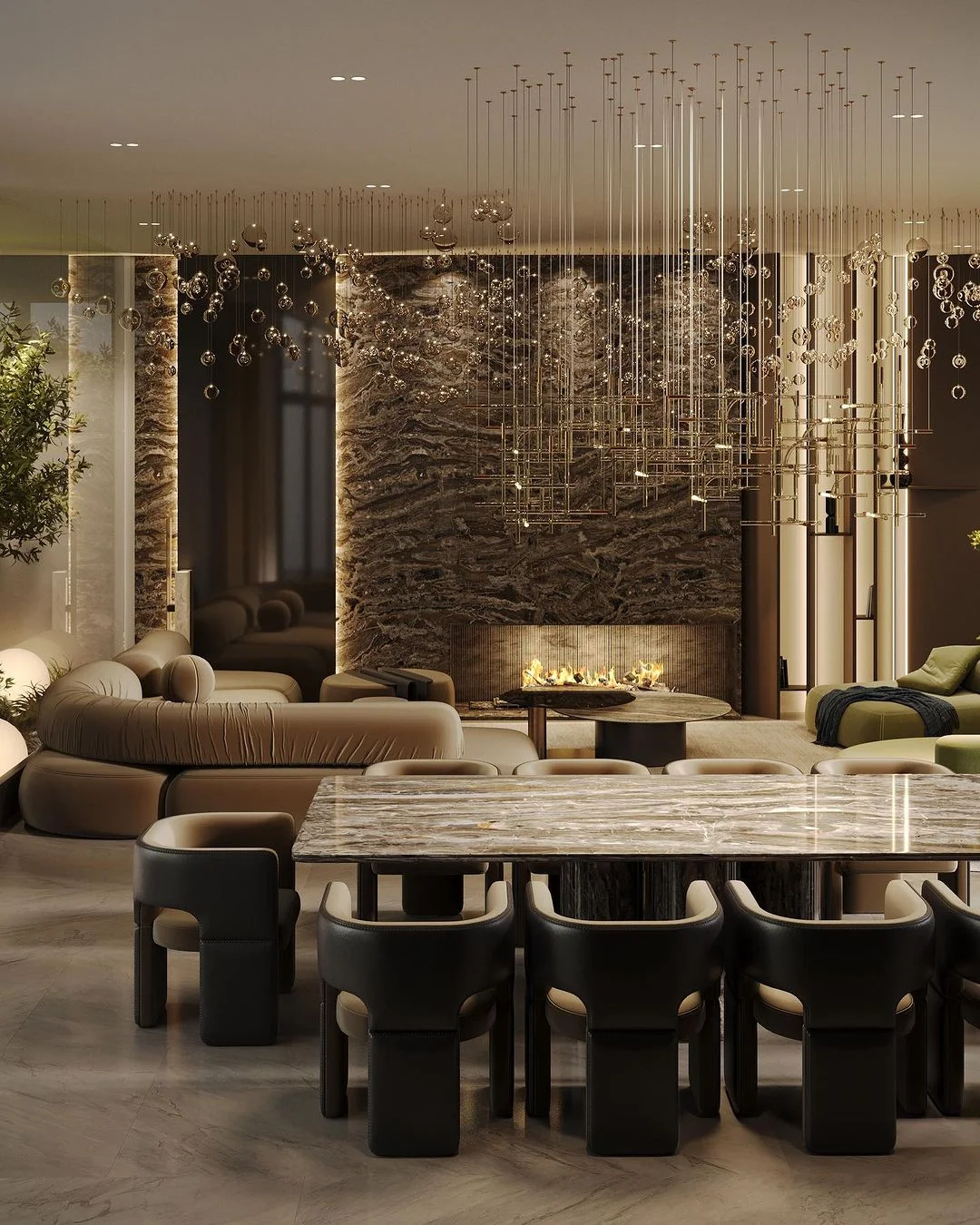 Traditional luxury in Penthouse Dining Room Interior Design, Dubai.