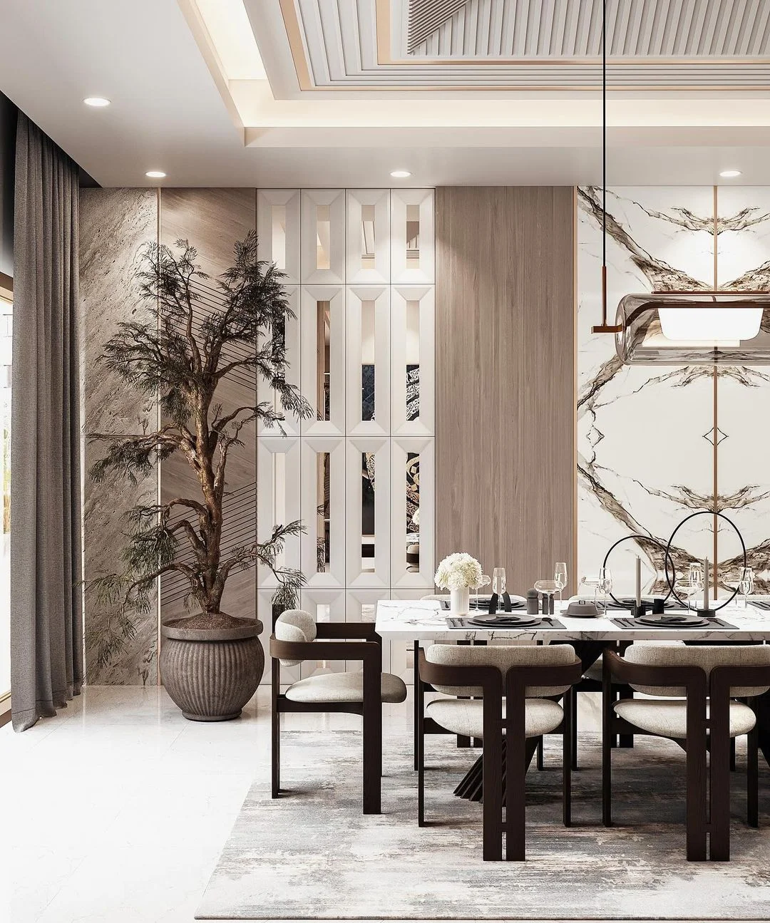 Urban luxe style in Dubai Penthouse Dining Room Interior Design.