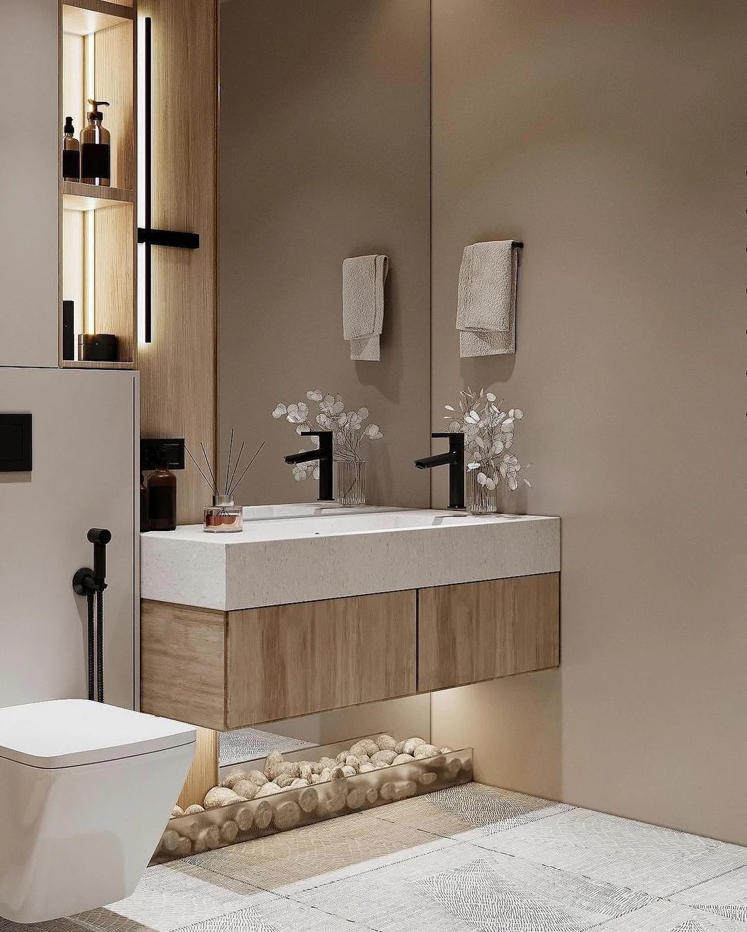 Urban refinement in a Penthouse Bathroom Interior Design, Dubai.