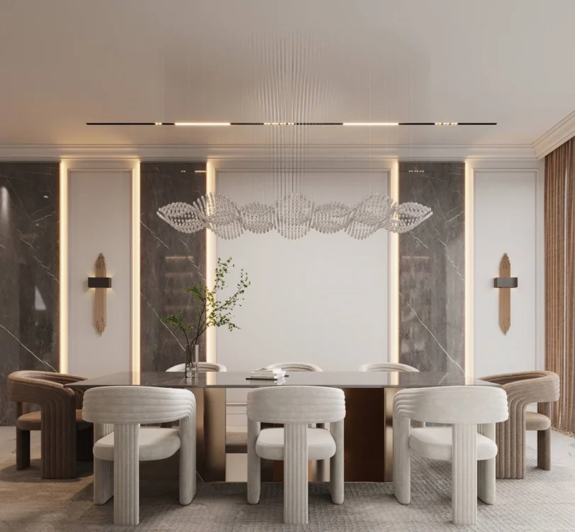 Contemporary Villa Dining Room Interior Design in an upscale Dubai residence.