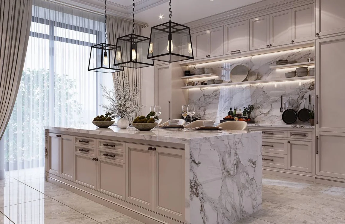 Majestic charm in Villa Kitchen Interior Design, Dubai.