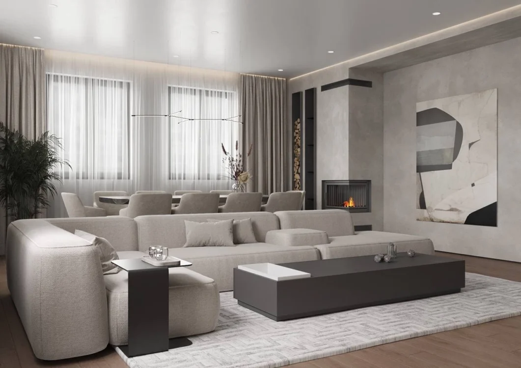 Contemporary Villa Living Room Interior Design in Dubai.