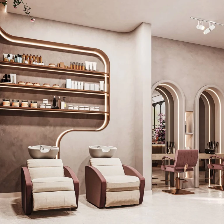 Vintage Luxury Salon Hair Wash Area Interior Design in Dubai