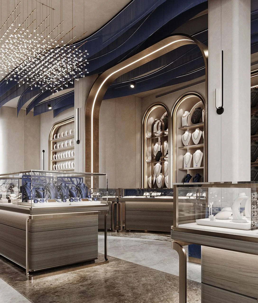 Opulent interior of a Dubai jewellery boutique.