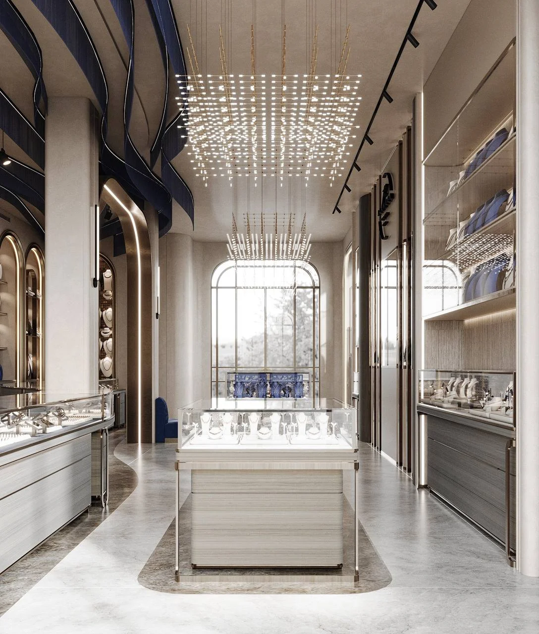 Exquisite craftsmanship in the interior design of a Dubai jewellery shop.